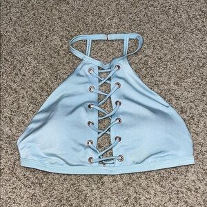 La Hearts Light Blue Lace-Up Bikini Top